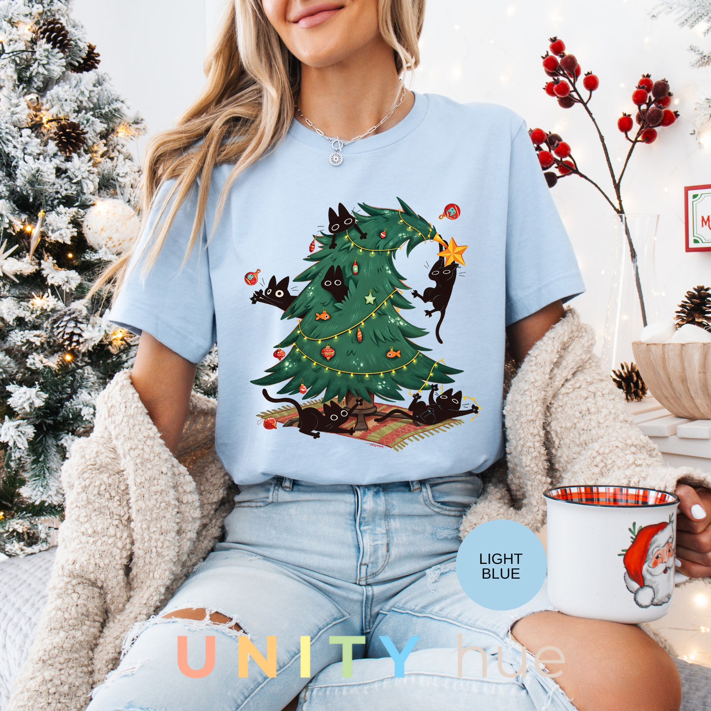 Cute Cat Christmas Tree | Christmas Cat Tree Climber T-shirt & Sweatshirt