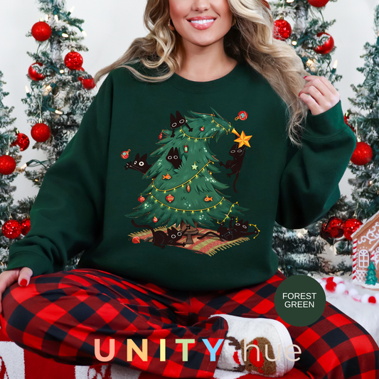 Cute Cat Christmas Tree | Christmas Cat Tree Climber T-shirt & Sweatshirt